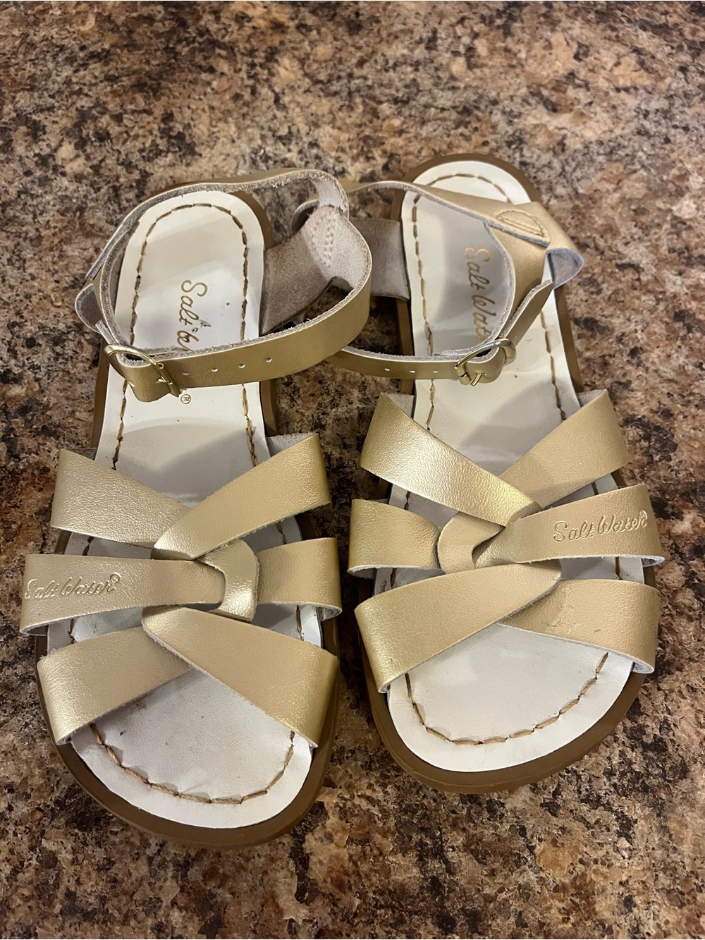 Salt Water Sandals by Hoy Metallic Gold Crisscross Toddler Sandals
